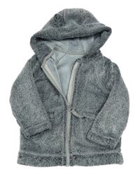 Šedá chlupatá propínací mikina s kapucí George