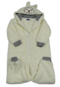 Smetanová chlupatá kombinéza s kapucí - zajíc