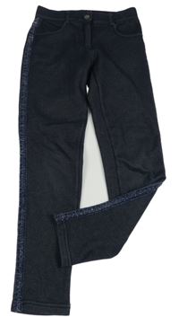 Tmavomodré zateplené tregíny riflového s proužky Yigga