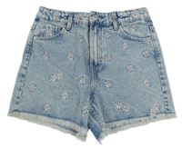Světlemodré kytičkované riflové kraťasy H&M