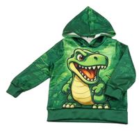 Zelená mikina s dinosaurem a kapucí 