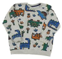 Šedá melírovaná mikina s dinosaury Matalan