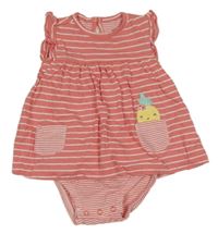 Korálovo-bílé pruhované bavlněné šaty se všitým body Carter´s 