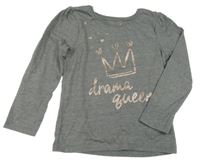 Šedé triko s nápisem a korunkou Primark