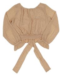 Broskvová šifonová crop halenka s puntíky H&M