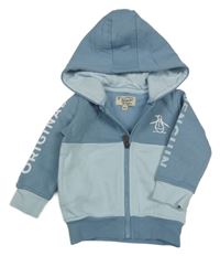 Modro-světlemodrá propínací mikina s logem a kapucí Munsingwear