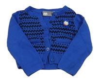 Safírovo-tmavomodrý vzorovaný propínací svetr s kočičkou MUSTI