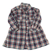 Tmavomodro-světlemodro-bílo-jahodovo-zlaté kostkované propínací košilové šaty E-Vie Angel