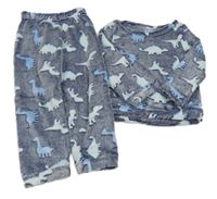 Tmavomodro-bílé plyšové pyžamo s dinosaury