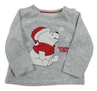 Světlešedá melírovaná sametová mikina s Pú s vánočním motivem C&A