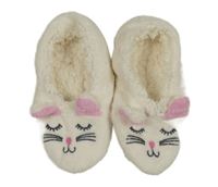 Smetanové plyšové zateplené bačkory s kočičkou vel. 32