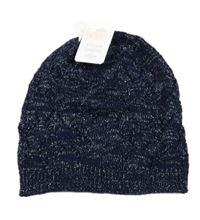 Nové - tmavomodro-stříbrná melírovaná ažurová vlněná čepice H&M