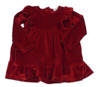 Tmavočervené lesklé sametové šaty s volánky F&F