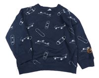 Tmavomodrá oversize mikina se skateboardy Topolino