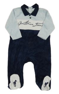 Tmavomodro-bílo-světlemodrý sametový overal s logem a límečkem Gentleman Farmer