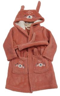 Nové - skořicový plyšový župan se zajíčky a kapucí orsolino