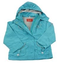 Modrozelená šusťáková jarní bunda s výšivkou a odepínací kapucí BLUE FLAME