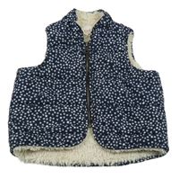 Tmavomodrá prošívaná šusťáková zateplená vesta s hvězdičkami seed