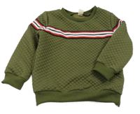 Khaki prošívaná vyteplená mikina s pruhy 