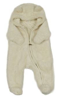 Smetanová chlupatá podšitá kombinéza s kapucí s oušky H&M