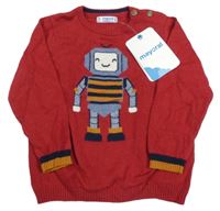 Nové - tmavočervený vlněný svetr s robotem maoyral
