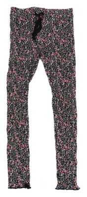 Černé kytičkované žebrované legíny KIABI