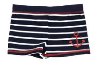 Tmavomodro-bílé pruhované nohavičkové plavky s kotvou Topolino