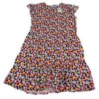 Nové - černo-barevné květované šaty s volánky PRIMARK
