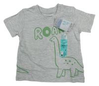 Nové - šedé melírované tričko s dinosaurem PRIMARK