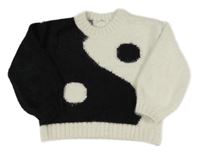 Bílo-černý chlupatý crop svetr - jin a jang M&S