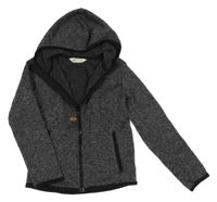 Šedo-černá melírovaná pletená propínací mikina s kapucí H&M