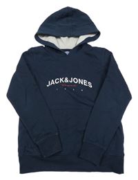 Tmavomodrá mikina s logem a kapsou a kapucí JACK&JONES