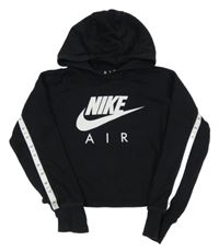 Černá crop mikina s logem a pruhem a kapucí Nike Air