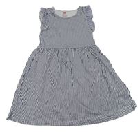 Tmavomodro-bílé pruhované bavlněné šaty s volánky H&M