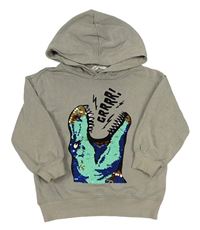 Šedá mikina s dinosaurem z překlápěcích flitrů a kapucí H&M