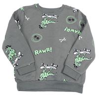 Tmavošedá mikina s dinosaury na skatu Primark