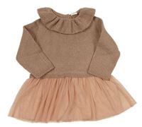 Starorůžové vlněno/tylové šaty s límečkem H&M