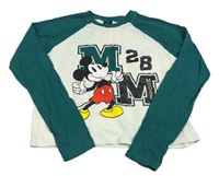 Mátovo-tmavozelené crop triko s Mickeym zn. Disney