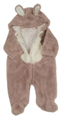 Starorůžovo-bílá kožešinová podšitá kombinéza s kapucí s oušky Next