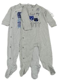 Nové - 2x overal s medvědy - světlešedý melírovaný + bílo-šedý pruhovaný Next