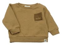 Hnědá mikina s kapsou s nápisem Rabbit+Bear