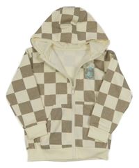 Krémovo-šedá kostkovaná propínací mikina s palmou a kapucí Dunnes