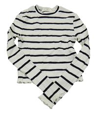 Bílo-černé pruhované žebrované crop triko H&M