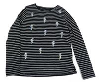 Černo-bílé pruhované triko s blesky z flitrů C&A