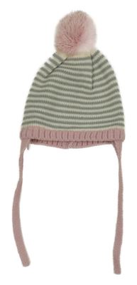 Smetanovo-šedá pruhovaná čepice s bambulí Lupilu