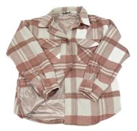 Starorůžovo-bílo-khaki kostkovaná vlněná podšitá košilová bunda George