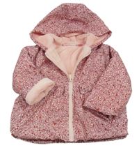 Růžovo-vínová květovaná šusťáková zateplená bunda s kapucí Penelope Mack