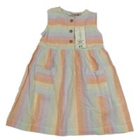 Nové - Barevné pruhované lněné šaty Peacocks