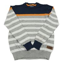 Šedo-bílo-tmavomodrý svetr s pruhy Cherokee