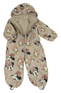 Béžová šusťáková zimní kombinéza s Minnie s Daisy a kapucí H&M